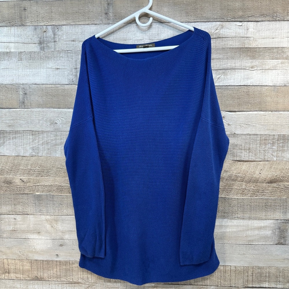 Tommy Bahama‎ Womens Royal Blue Boatneck Ribbed Knit Oversized Sweater L